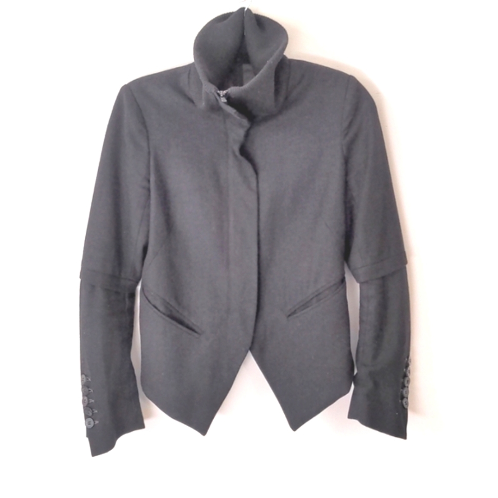 IMPROVD Fitted Blazer jacket tuxedo wool blend Funnel neck classic